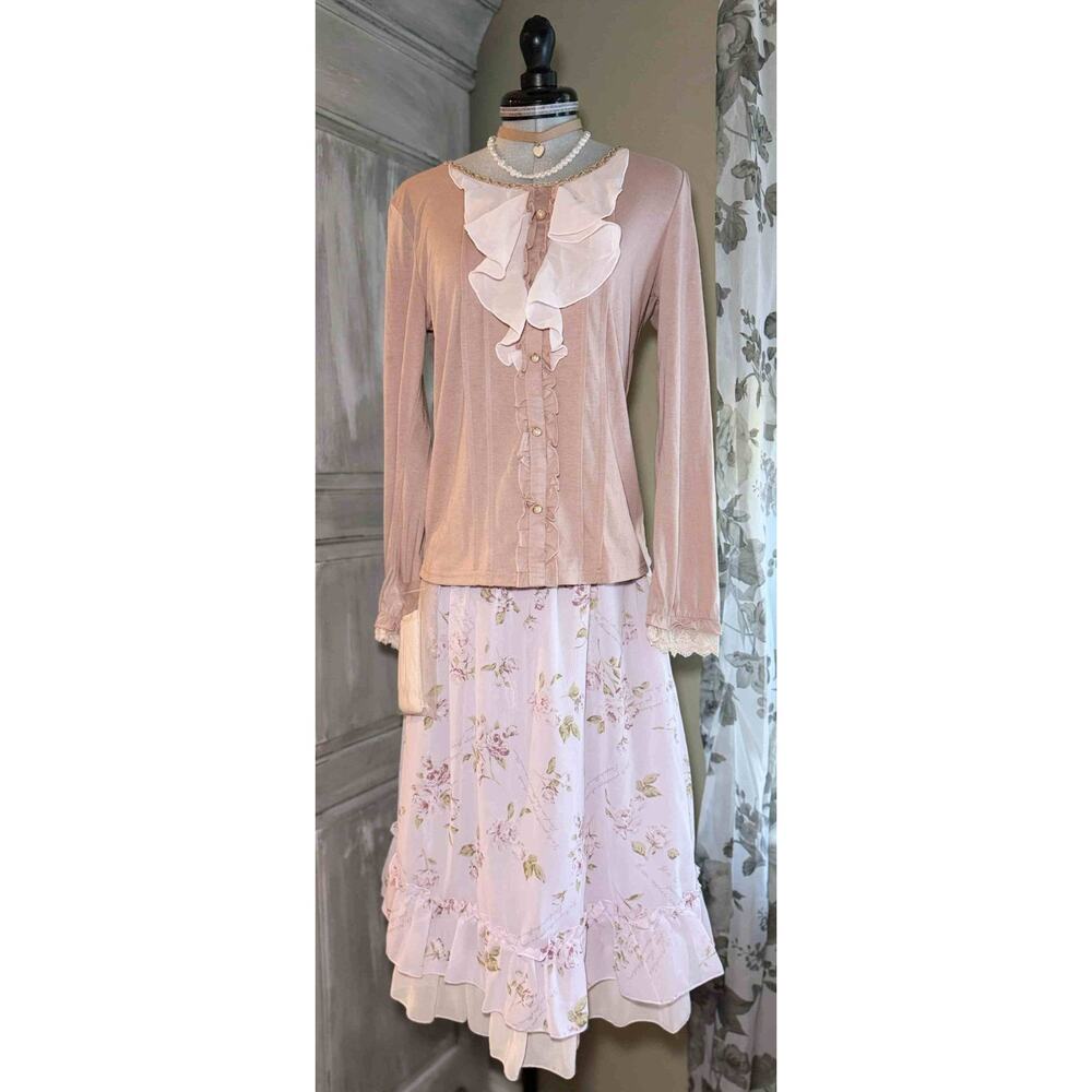 Axes Femme Ruffle Blouse Classical Rose Skirt Set Himekaji Coquette Shoujo Girl - Picture 3 of 16